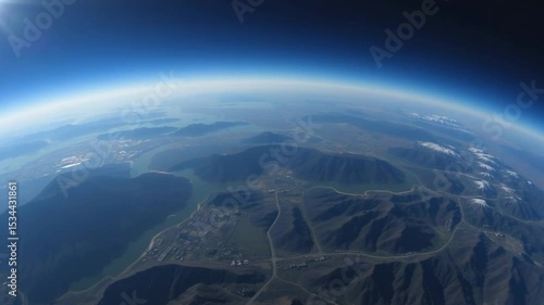 Earths curve displays mountainous regions atmosphere view