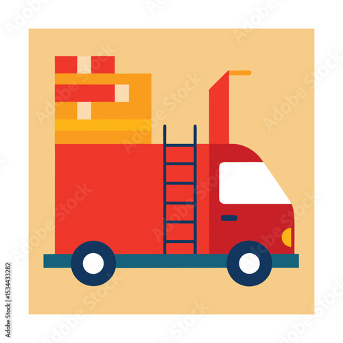 Moving Truck with Ladders and Furniture Vector