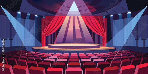 Vector illustration of a theater stage ready for a performance with red curtains
