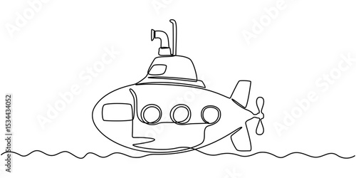 Submarine toy isolated on white background. One line continuous children toy art. Line art, outline, vector illustraiton, continuous line submarine hand drawn vector illustration, Continuous one line