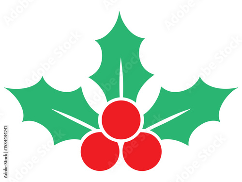 Christmas holly berry flat vector illustration icons set ,Cartoon holly leaves and berries
