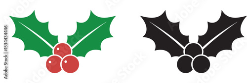Christmas holly berry flat vector illustration icons set ,Cartoon holly leaves and berries
