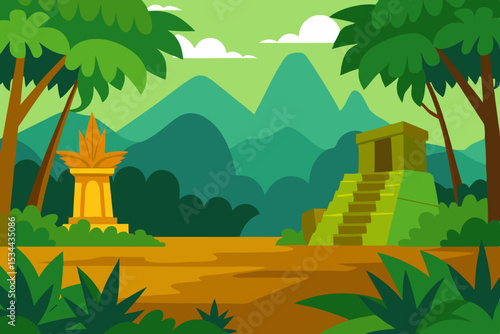 cartoon jungle background with ancient ruins