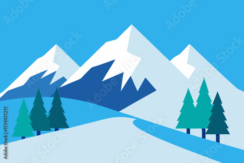 winter mountains with ski slopes and snowy pines