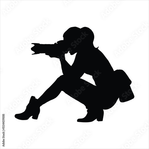 Woman Photographer Silhouette Black Camera Boots D S L R Photography vector