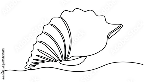  Conch snail shell one continuous line art drawing. Single line art sea shell. Doodle vector illustration. Marine animal concept continuous line art. 