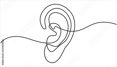 
human ear continuous one line drawing illustration.  Vector illustration of human ear continuous single line drawing. Concept of the World Day of the Deaf. Doodle vector.