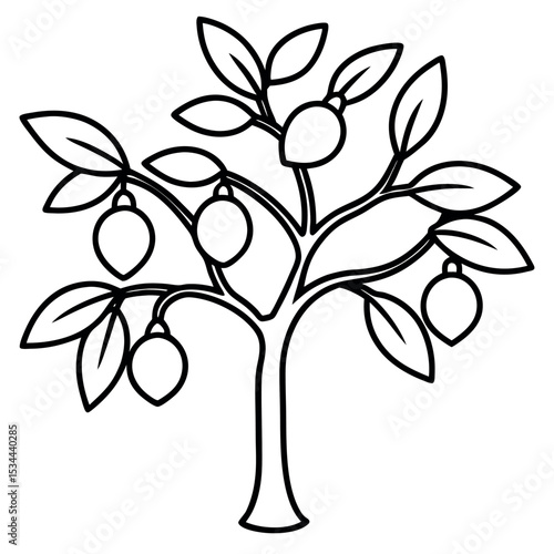 Black Outline Lemon Tree Illustration Simple Citrus Fruit Branches Leaves