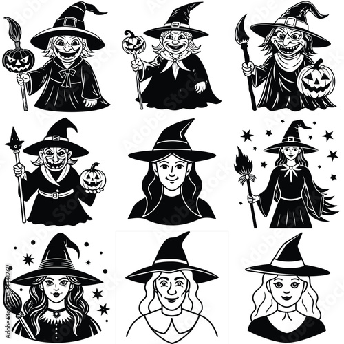 Witches silhouette vector illustration isolated on white background.