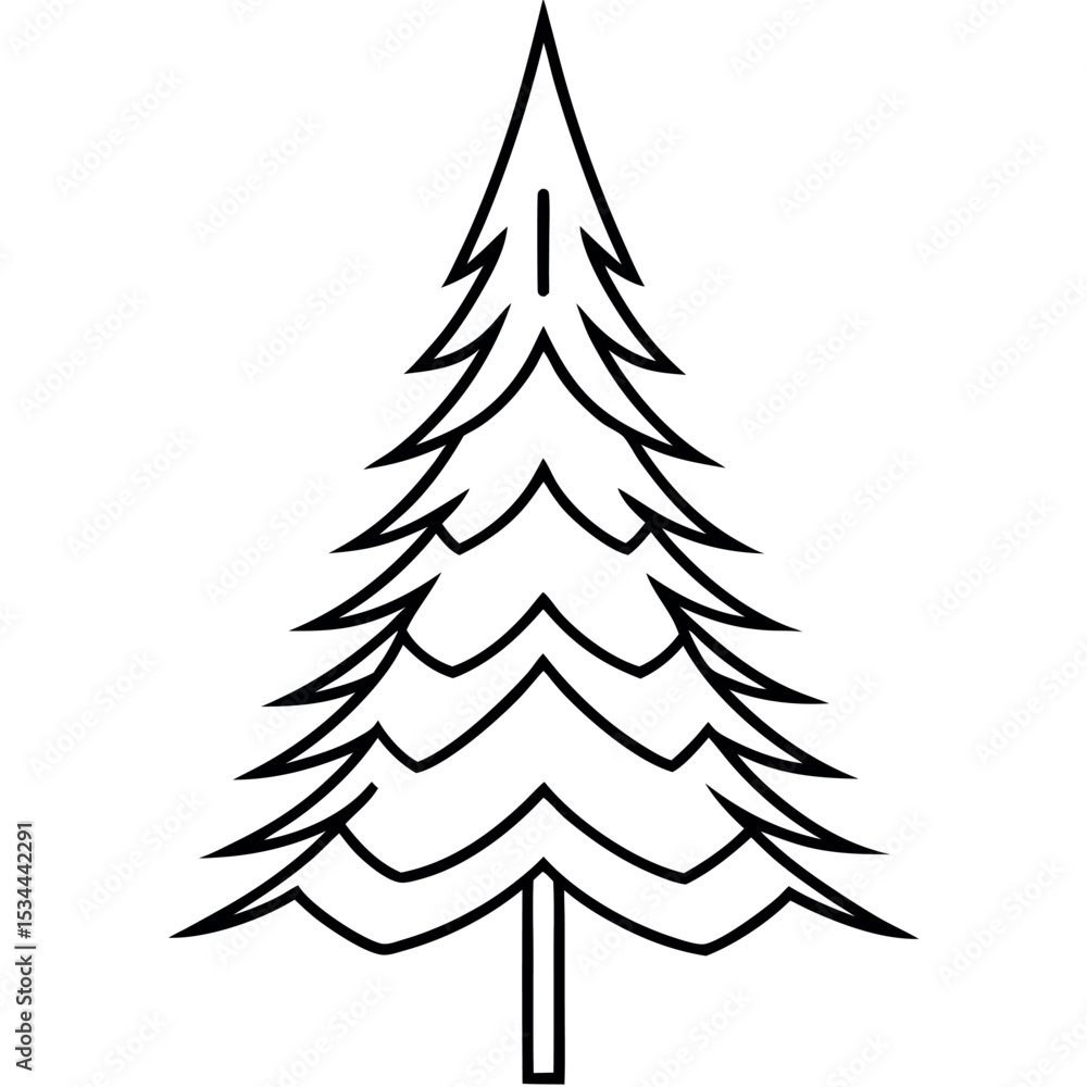 Fototapeta premium Minimalist Black Line Art Fir Tree Winter Design vector