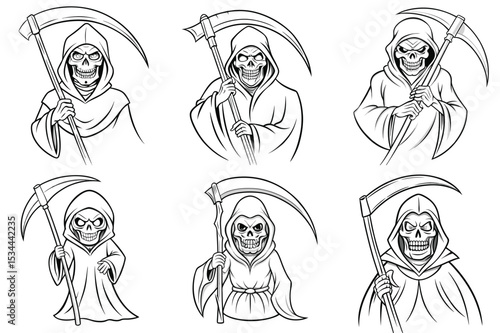 Grim reaper outline vector illustration isolated on white background.