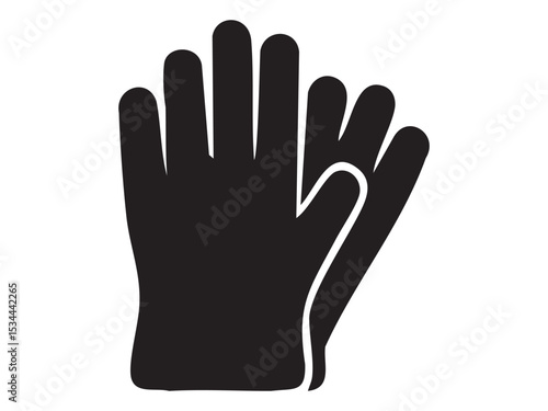 Black silhouette of cleaning gloves icon isolated on white background, graphic illustration. concept of household tool, home cleaning, sanitation, design element