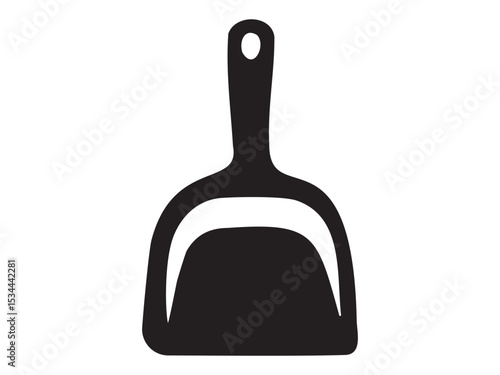 Black silhouette of dustpan icon isolated on white background, graphic illustration. concept of cleaning tool, household utility, sweep, minimalist design element