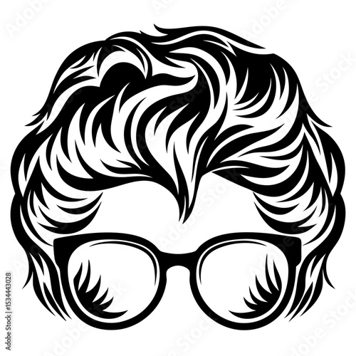 Stylish black and white illustration of a person wearing glasses with a unique hairstyle