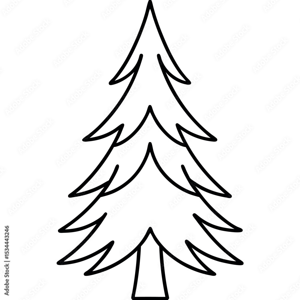 Simple Line Drawing of a Fir Tree with Narrow Leaves 1 Simple Line Drawing of a Fir Tree with Narrow Leaves 1