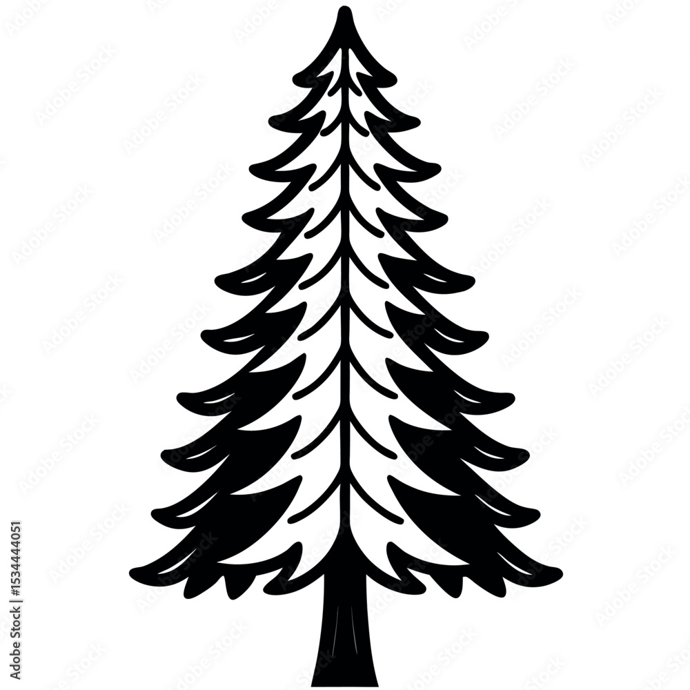 Tall Black Fir Tree Simplified Line Art Illustration Tall Black Fir Tree Simplified Line Art Illustration