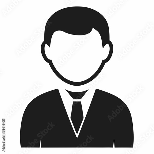 Businessman avatar in flat black and white, faceless male in suit and tie. Professional anonymity concept for CRM, SaaS, enterprise tools, corporate interfaces and admin tools