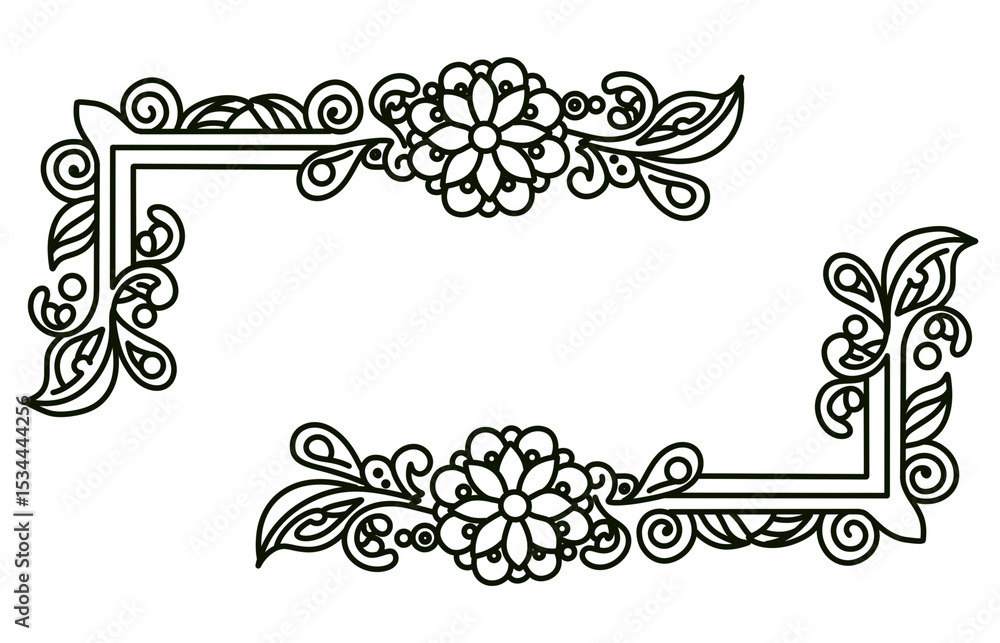 Naklejka premium Ornamental black Frame Design with Symmetrical Floral Patterns and Decorative Style