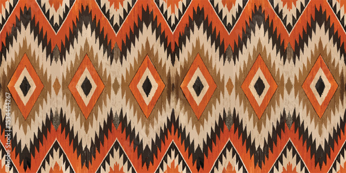 Vibrant geometric pattern featuring warm hues and dynamic shapes.