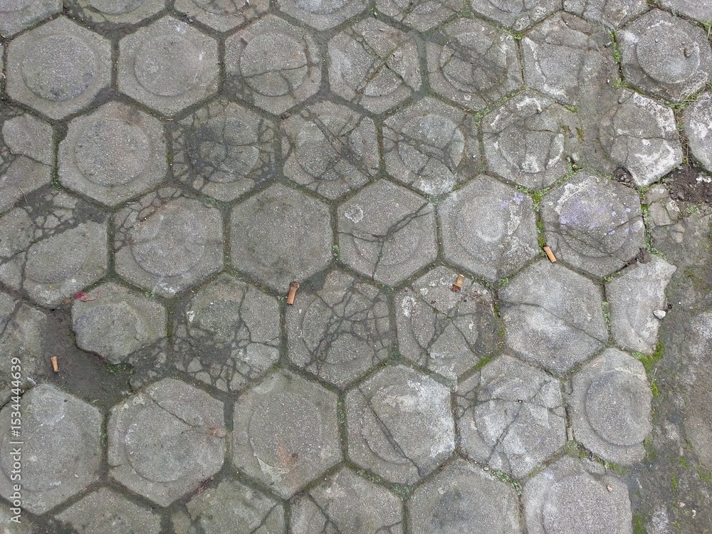 Old Mossy Hexagon Paving Stones Sidewalk Texture Old Mossy Hexagon Paving Stones Sidewalk Texture