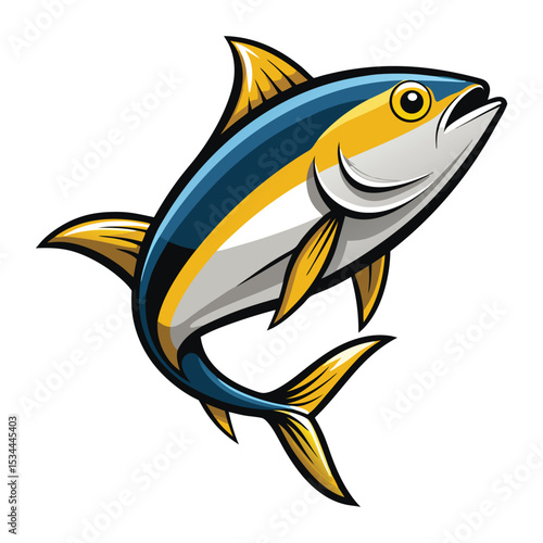 Vector illustration of a cartoon fish swimming in the blue ocean, perfect for marine and fishing designs