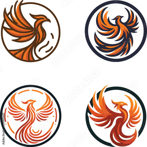 A stylized one line art logo of a phoenix within a circular shape.eps