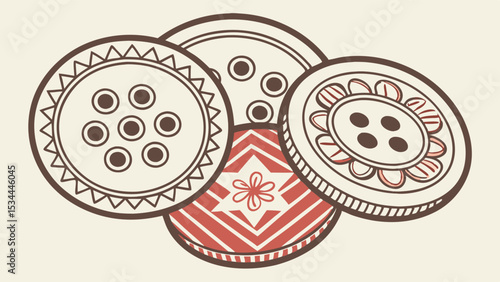 Vintage style decorative sewing buttons with patterns graphic illustration for craft and fashion design