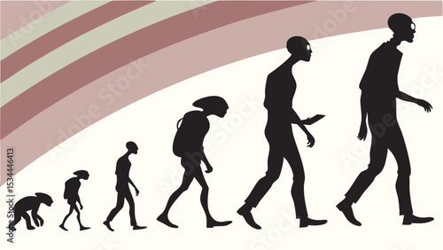 Human Evolution Silhouette Progression Walking From Ape To Modern Man Isolated On White Background Concept Illustration