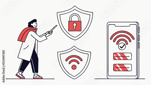 Flat Illustration Cybersecurity Expert Explaining WiFi and Mobile Security