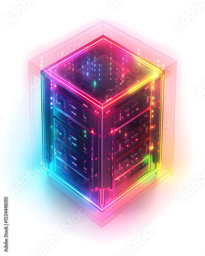Futuristic digital art dynamic neon visualization of cyber data center and abstract tech focus