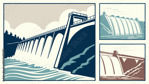 Hydroelectric Dam Generating Clean Renewable Energy From Water Flow Infrastructure and Engineering in Nature Landscape