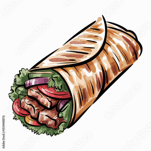 Grilled Beef Shawarma Wrap with Crisp Vegetables