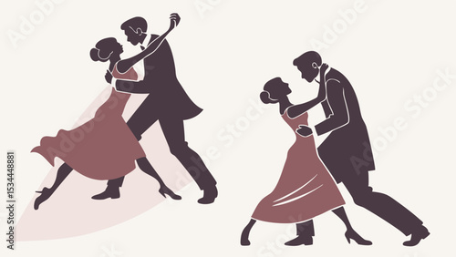 Elegant couples dancing ballroom dance silhouettes romantic partnership and love celebration event