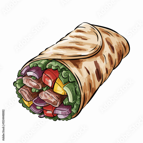 Grilled Beef Shawarma Wrap with Crisp Vegetables
