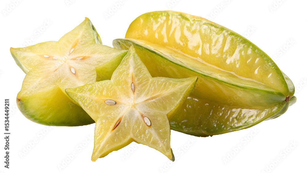 Fototapeta premium Ripe Starfruit with Cross-Section Slice on Transparent Background
