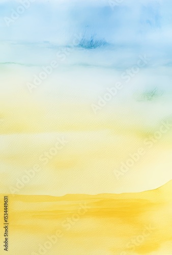 Soft Watercolor Landscape Depicting a Gradient Sky Merging Into a Warm Golden Horizon at Sunset
