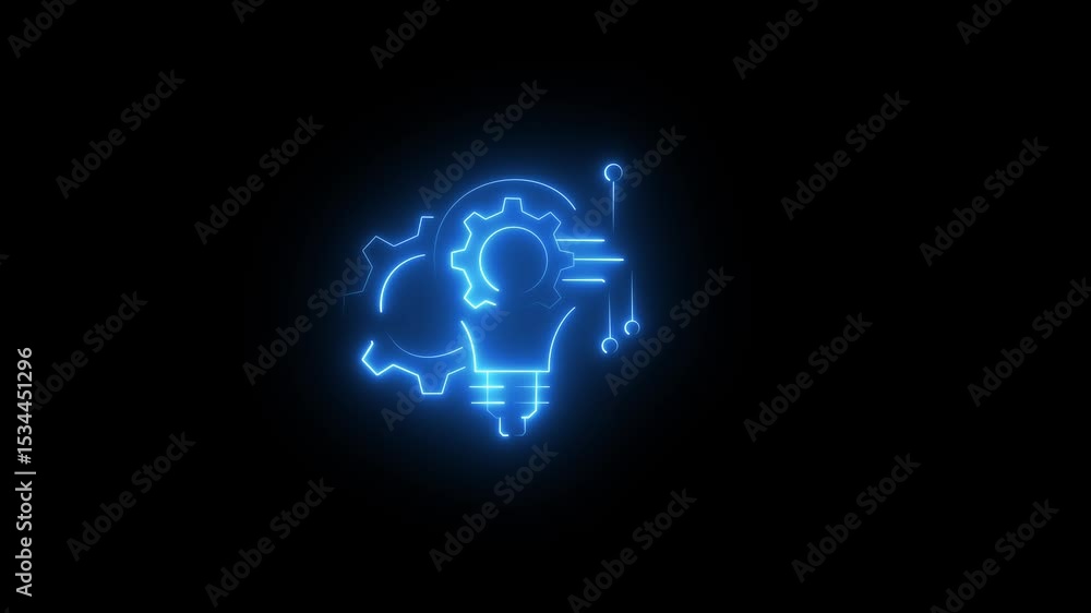 Blue color Neon glowing Light bulb with Gear icon animation. Simple and creative Business Idea concept icon . New technology idea and business setting ... Blue color Neon glowing Light bulb with Gear icon animation. Simple and creative Business Idea concept icon . New technology idea and business setting ...