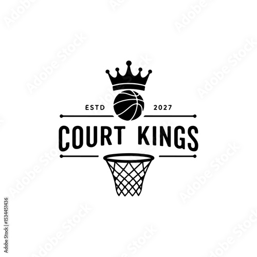 Court King Basketball T-Shirt Design Vector – Black Sports Graphic, Athlete Silhouette, Urban Streetwear Art