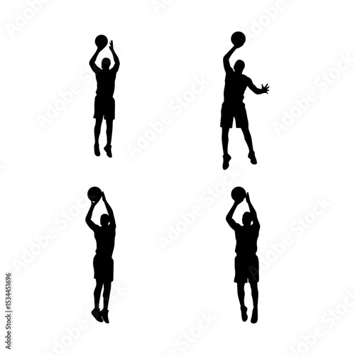 Basketball Player Poses Silhouette Vector Set – Sports Action Collection, Athlete Icon, Slam Dunk, Dribble Art