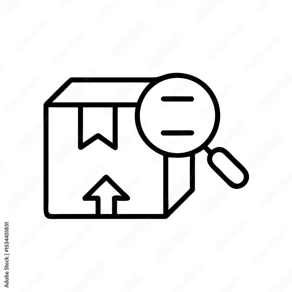 Package tracking icon with magnifying glass on shipping box Package tracking icon with magnifying glass on shipping box
