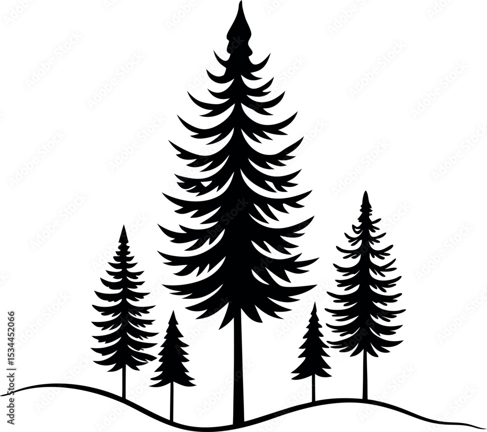 Fototapeta premium Minimalist Pine Tree Silhouette Drawing