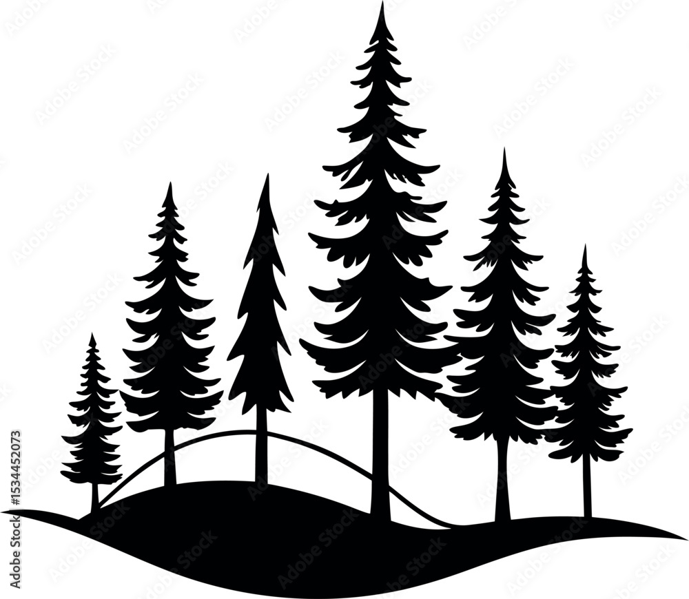 Fototapeta premium Forest Pine Tree Silhouette Vector