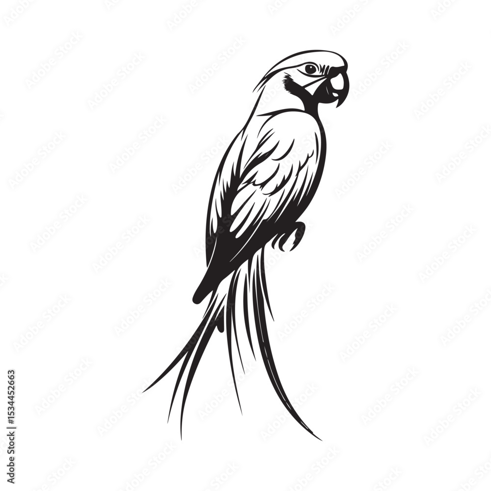 Fototapeta premium A detailed illustration of a parrot perched on a branch.