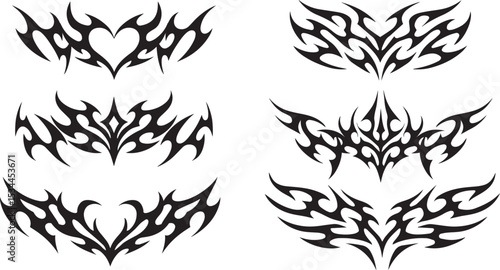 y2k neo tribal sigilism tatto pack. Flame shape in liquid mercury. abstract neo tribal cyber sigil gothic melted modern burn form, design element.