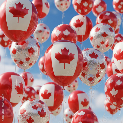 realistic canada day balloons, Isolated on white Background.
