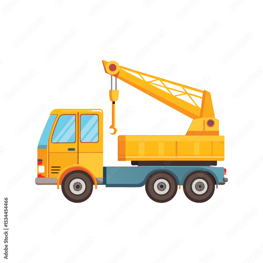 Naklejka premium Crane Truck Clipart Vector Illustration – Construction Vehicle Icon, Industrial Equipment, Heavy Machinery Graphic