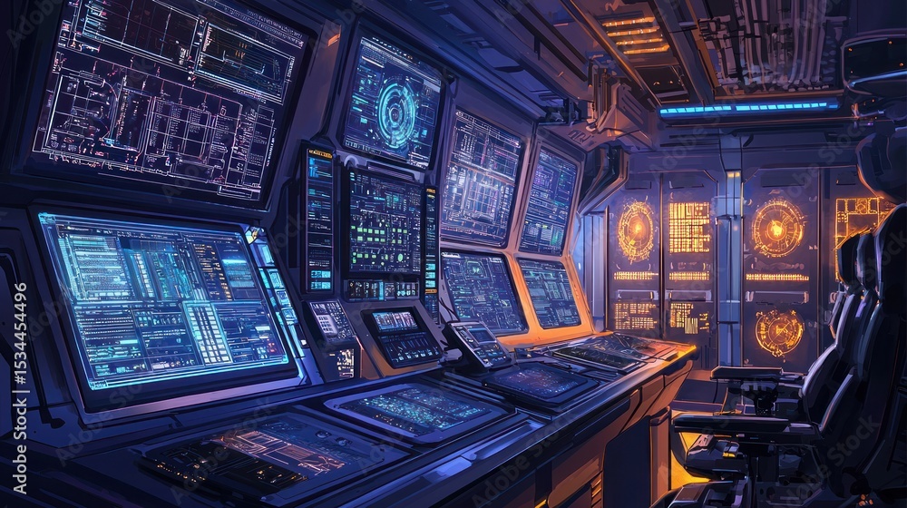 Obraz premium Futuristic control room interior