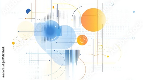 Vibrant Abstract Composition Featuring Geometric Shapes and Lines in Blue, Yellow, and White Tones With a Modern Design Aesthetic