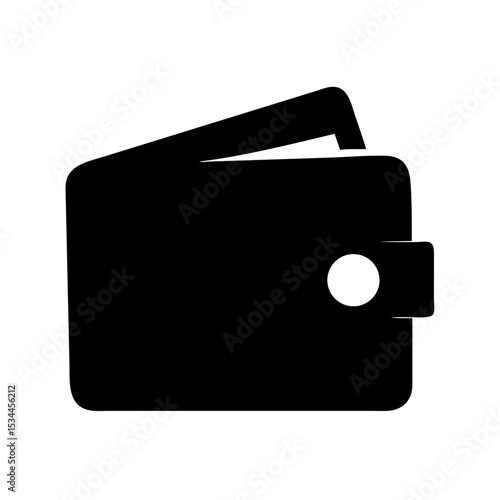 Wallet Icon – Black Vector Illustration of Leather Wallet with Button Closure, Financial Symbol for Money, Payment, Banking, Cash Storage, eWallet, Cryptocurrency App, Budgeting, and Finance Concepts