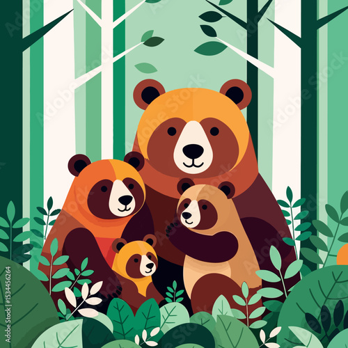 Cute Bear Family in the Forest - Adorable Cartoon Bears - Forest Illustration - Childrens Art- Nature and Wildlife - Family Love- Kids Room Decor